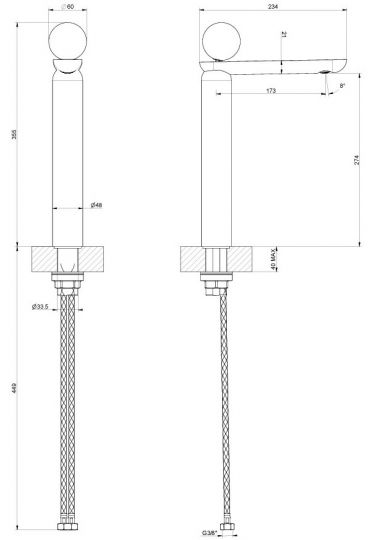 Высокий смеситель для раковины Gessi Perle 74604720 схема 2