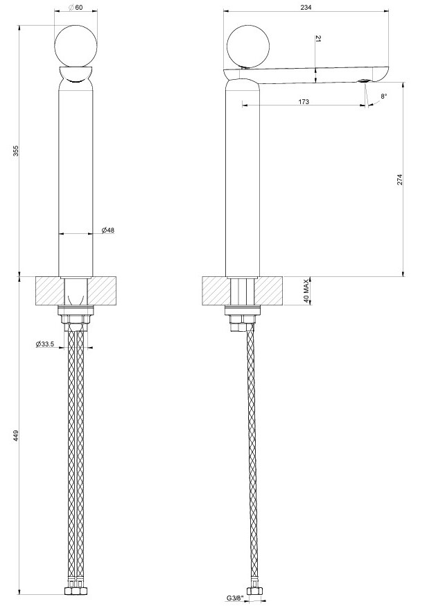 Высокий смеситель для раковины Gessi Perle 74104707 ФОТО