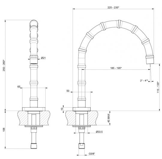 Смеситель для раковины Gessi Jacqueline 77201706 схема 2