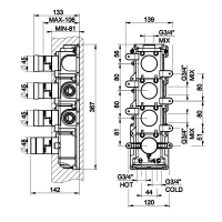 Встраиваемая часть для термостатического смесителя Gessi Origini 09266 схема 2 Встраиваемая часть для термостатического смесителя Gessi Origini 09266 схема 2