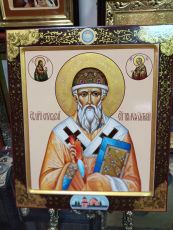 Спиридон Тримифунтский 27х31 см (рукописная икона с золочением и ковчегом)