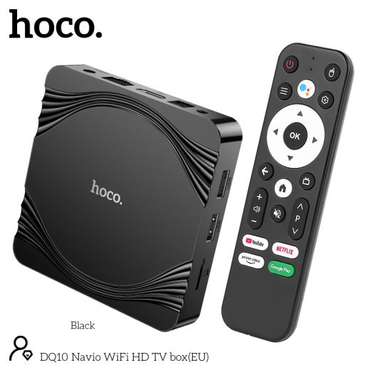 Смарт-ТВ приставка HOCO DQ10 WiFi HD черный CortexTM-A53, Android 10 version 4GB+32GB