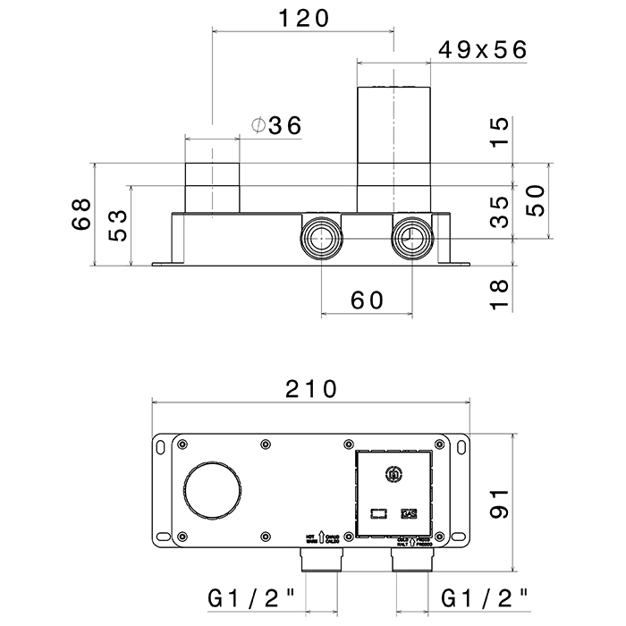 Внутренняя часть смесителей настенного монтажа без донного клапана Newform Ergo Q 27853.00.000 ФОТО
