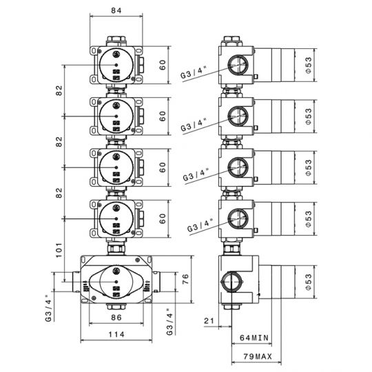 Встраиваемая часть термостатического смесителя Newform 27878.00.000 схема 2