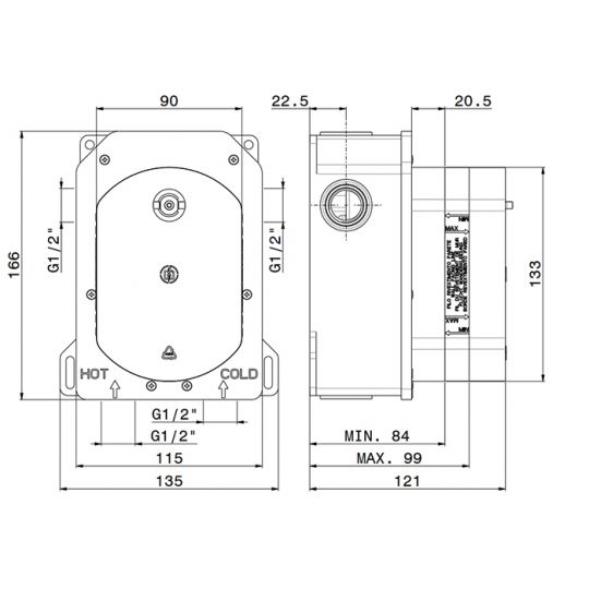 Встраиваемая часть смесителя с термостатом Newform 31061.00.000 схема 2