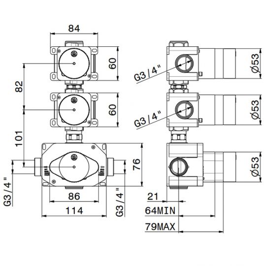 Встраиваемая часть термостатического смесителя Newform 31063.00.000 схема 2
