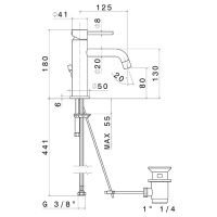 Смеситель для раковины Newform XT 4200 1 отверстие с донным клапаном схема 5