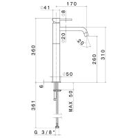 Смеситель высокий для раковины Newform XT 4205 с длинным изливом без донного клапана схема 9