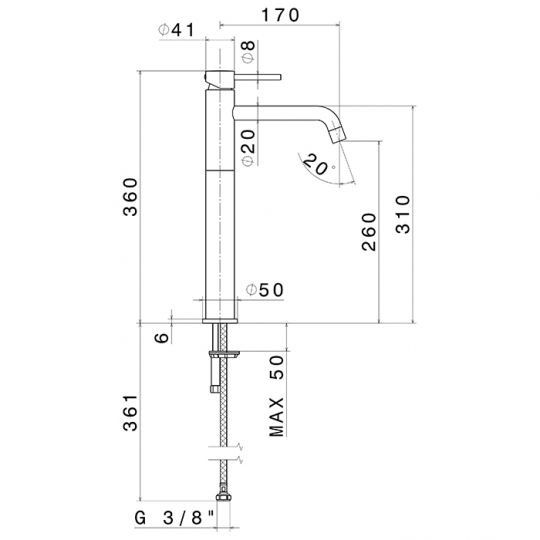 Смеситель высокий для раковины Newform XT 4205 с длинным изливом без донного клапана схема 9