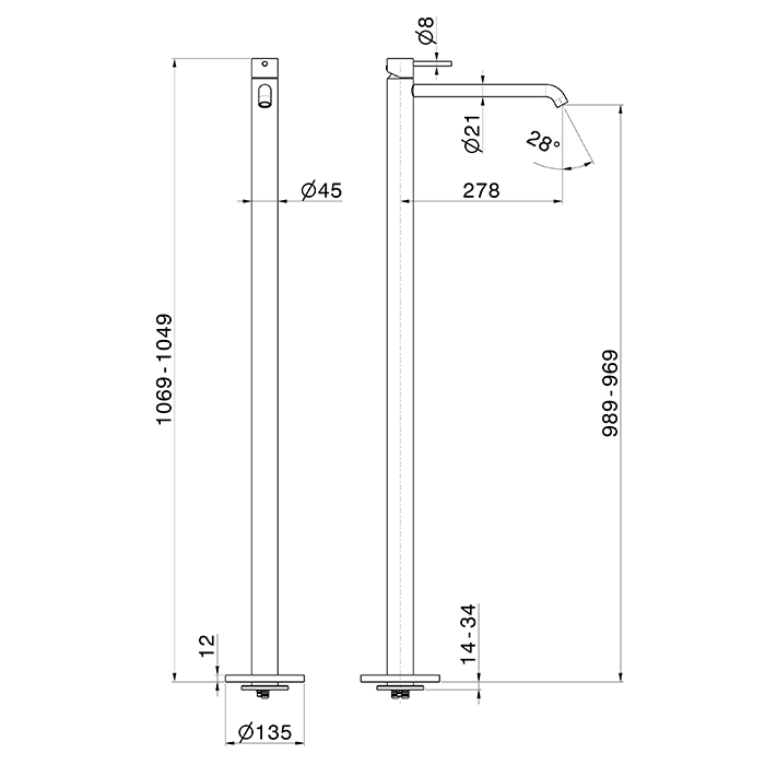 Смеситель напольный для раковины Newform XT 4221E наружная часть ФОТО