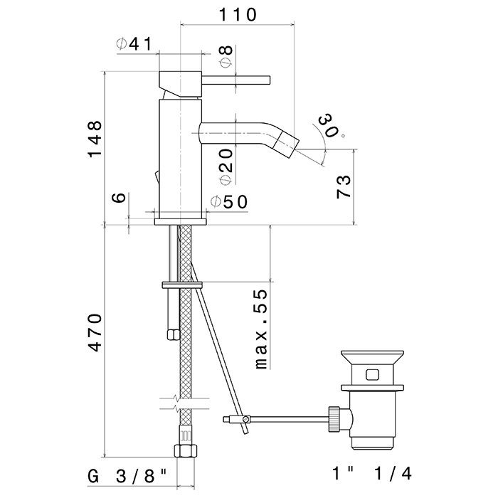 Смеситель для биде Newform XT 4223 1 отверстие с донным клапаном ФОТО