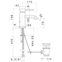 Смеситель для биде Newform XT 4223 1 отверстие с донным клапаном схема 4