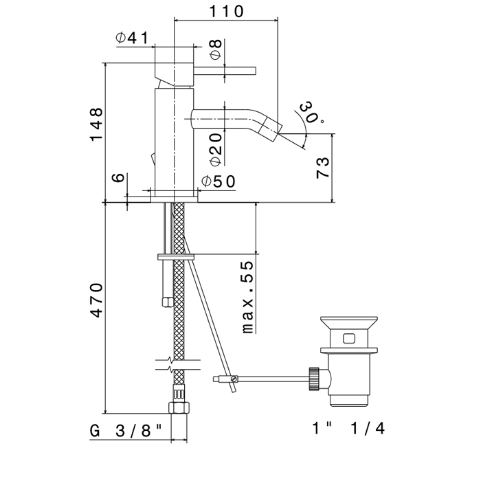 Смеситель для биде Newform XT 4223 1 отверстие с донным клапаном ФОТО
