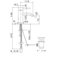 Смеситель для биде Newform XT 4223 1 отверстие с донным клапаном схема 6