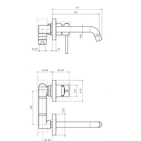 Смеситель встраиваемый для раковины Newform XT 4228E без донного клапана наружная часть схема 9