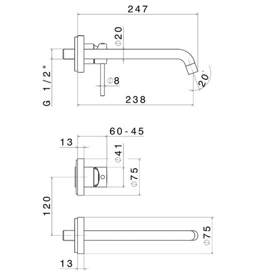Встраиваемый смеситель для раковины Newform XT 4230E длинный излив внешняя часть схема 9 Встраиваемый смеситель для раковины Newform XT 4230E длинный излив внешняя часть схема 9