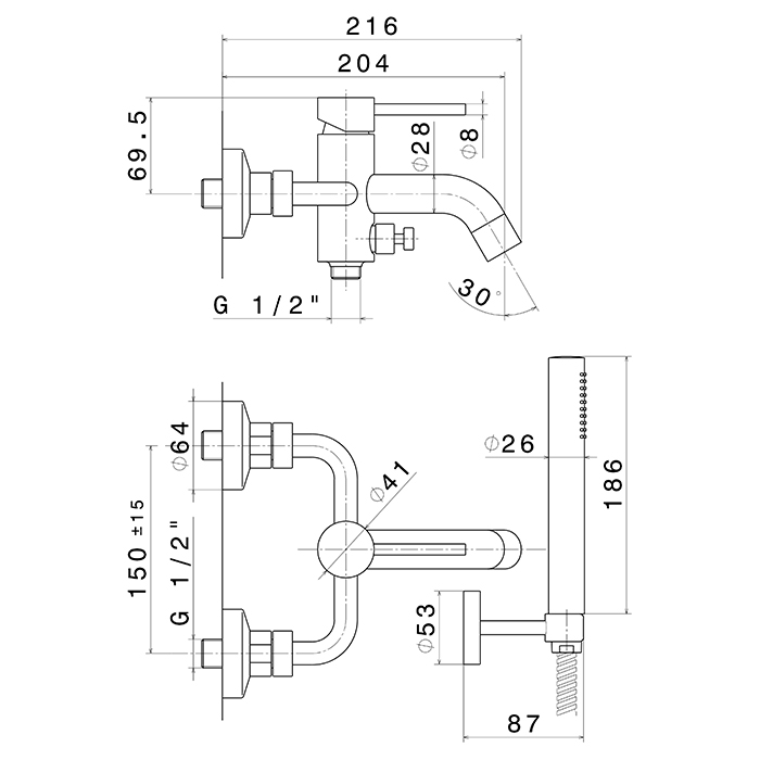 Смеситель для ванны Newform XT 4240C с ручным душем и гибким шлангом ФОТО
