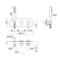 Смеситель встраиваемый для душа Newform XT 4269E с ручной лейкой 2 потока внешняя часть схема 10