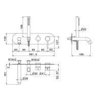 Смеситель встраиваемый для ванны Newform XT 4272E с изливом и ручным душем внешняя часть схема 4