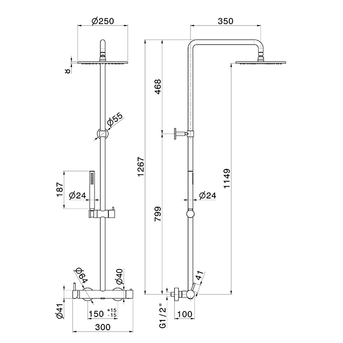 Душевая стойка Newform Shower 61167 с переключателем верхним и ручным душем ФОТО