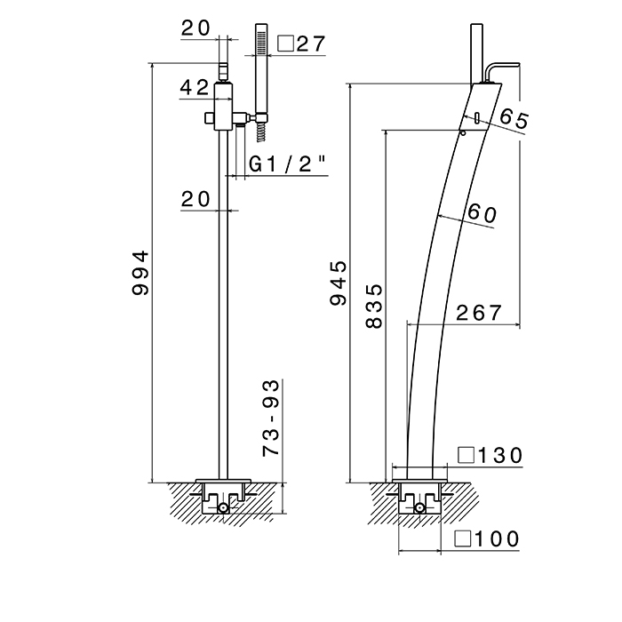Смеситель напольный Newform Outdoor 62289EX.50.050 с ручным душем внешняя часть ФОТО