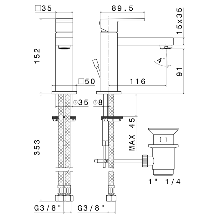 Смеситель для раковины Newform Ergo Q 66410 1 отверстие с донным клапаном ФОТО
