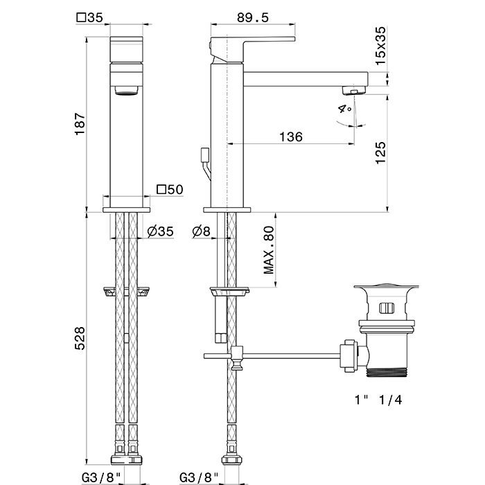 Смеситель для раковины Newform Ergo Q 66416 Xl с донным клапаном ФОТО