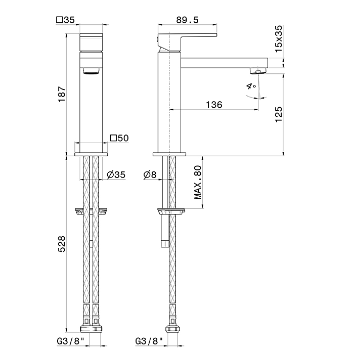 Смеситель для раковины Newform Ergo Q 66417 без донного клапана ФОТО
