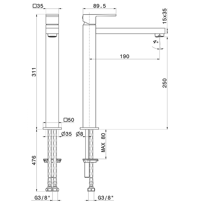 Высокий смеситель для раковины Newform Ergo Q 66419 ФОТО