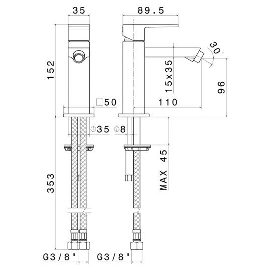 Смеситель для биде Newform Ergo Q 66427 без донного клапана схема 4