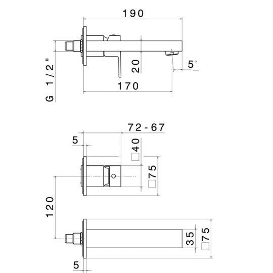 Смеситель для раковины Newform Ergo Q 66428E встраиваемый внешняя часть схема 3