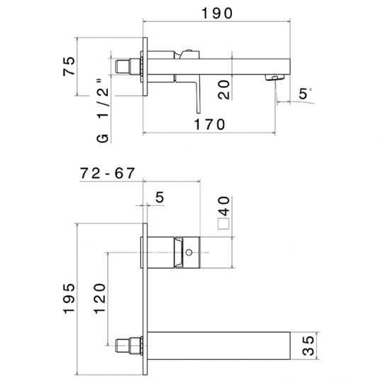 Встраиваемый смеситель Newform Ergo Q 66429E для раковины внешняя часть схема 3
