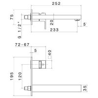 Смеситель встраиваемый для раковины Newform Ergo Q 66431E.21.018 длинный излив внешняя часть схема 2