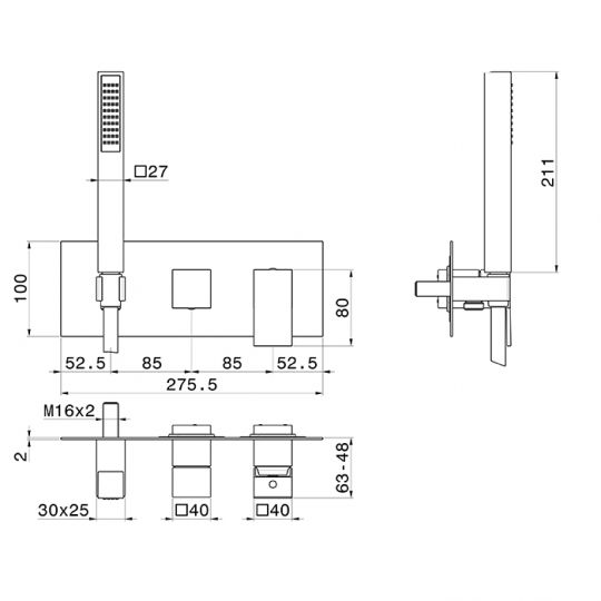 Смеситель для душа Newform Ergo Q 66469E встраиваемый 2 потока с ручным душем внешняя часть схема 3 Смеситель для душа Newform Ergo Q 66469E встраиваемый 2 потока с ручным душем внешняя часть схема 3