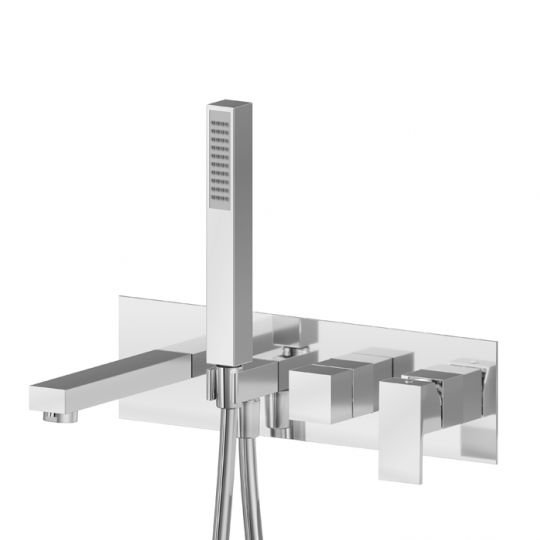 Смеситель Newform Ergo Q 66472E встраиваемый для ванны 2 потока с изливом и ручным душем внешняя часть схема 2