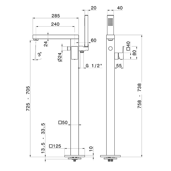 Смеситель напольный для ванны Newform Ergo Q 66484E.01.093 с ручным душем внешняя часть ФОТО