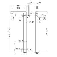 Смеситель напольный для ванны Newform Ergo Q 66484E.01.093 с ручным душем внешняя часть схема 4