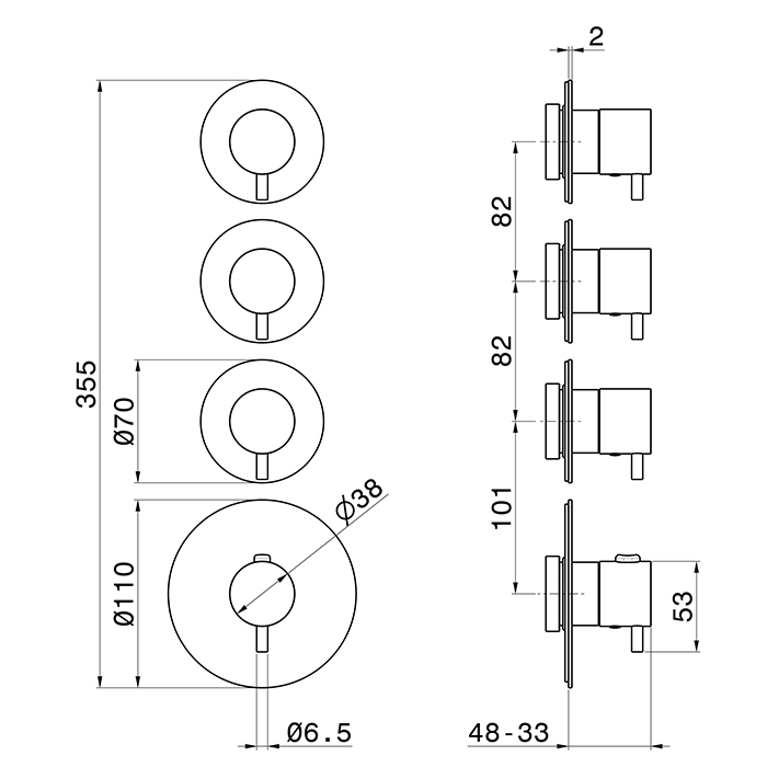 Смеситель для душа Newform XT 67600E термостатический встраиваемый на 3 потока внешняя часть ФОТО