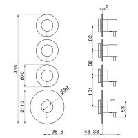 Смеситель для душа Newform XT 67600E термостатический встраиваемый на 3 потока внешняя часть схема 3