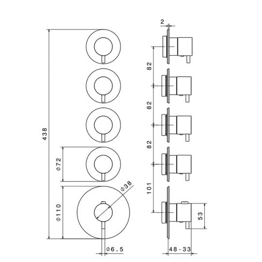 Смеситель встраиваемый термостатический для душа Newform XT 67601E.21.018 с 4-мя вентилями схема 2