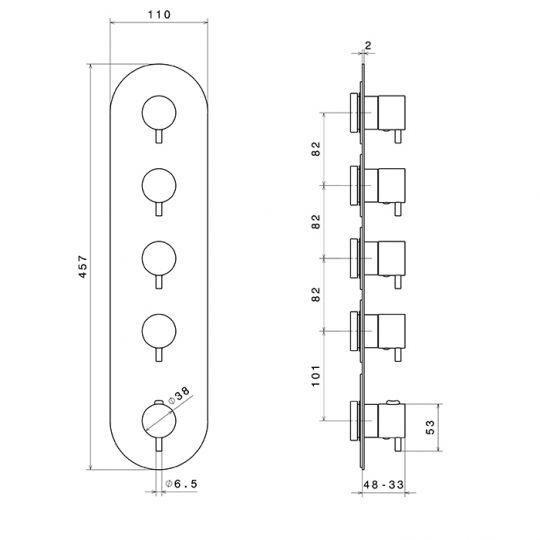 Смеситель для душа Newform X-Way 67604E.M0.072 встраиваемый термостатический 4 потока внешняя часть схема 2