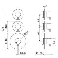 Смеситель для душа встраиваемый на 2 потока Newform XT 67609E термостатический внешняя часть схема 4