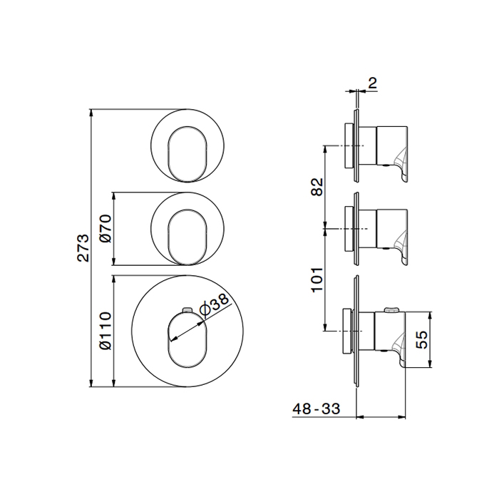 Смеситель для душа Newform Linfa II 67629E.01.093 встраиваемый термостатический 2 потока внешняя часть ФОТО