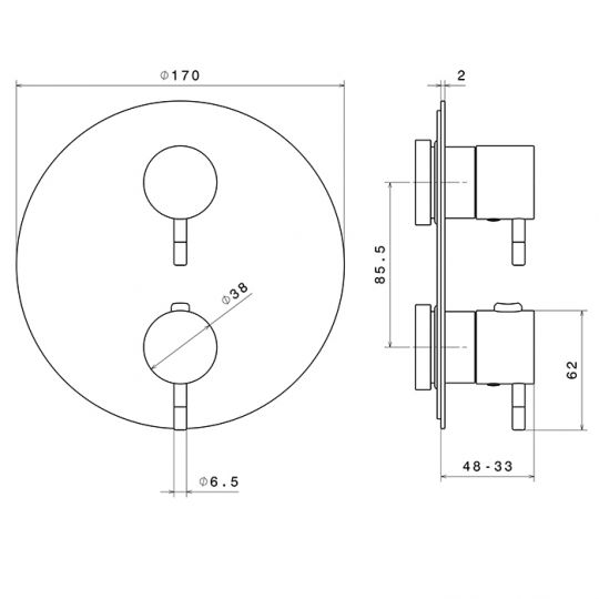 Смеситель для душа Rama Newform O 67688E.M2.072 встраиваемый термостатический внешняя часть схема 2