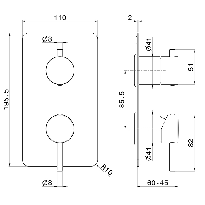 Смеситель для душа встраиваемый на 2 потока Newform X-Way 67693E внешняя часть ФОТО