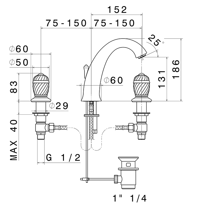 Смеситель для раковины Newform Deluxe 68005.66.019 3 отверстия с донным клапаном ФОТО