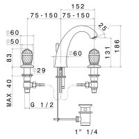 Смеситель для раковины Newform Deluxe 68005.66.019 3 отверстия с донным клапаном схема 2