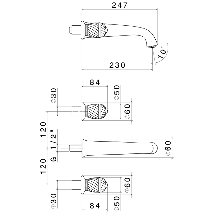 Смеситель для раковины Newform Deluxe 68030E.66.019 встраиваемый внешняя часть ФОТО