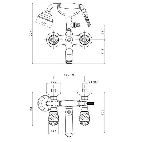 Смеситель для ванны Newform Deluxe 68040C.66.019 с ручным душем схема 2