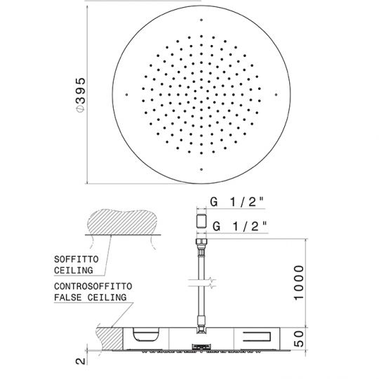 Верхний душ Newform Head Showers 682 потолочный скрытый 40 cм схема 11